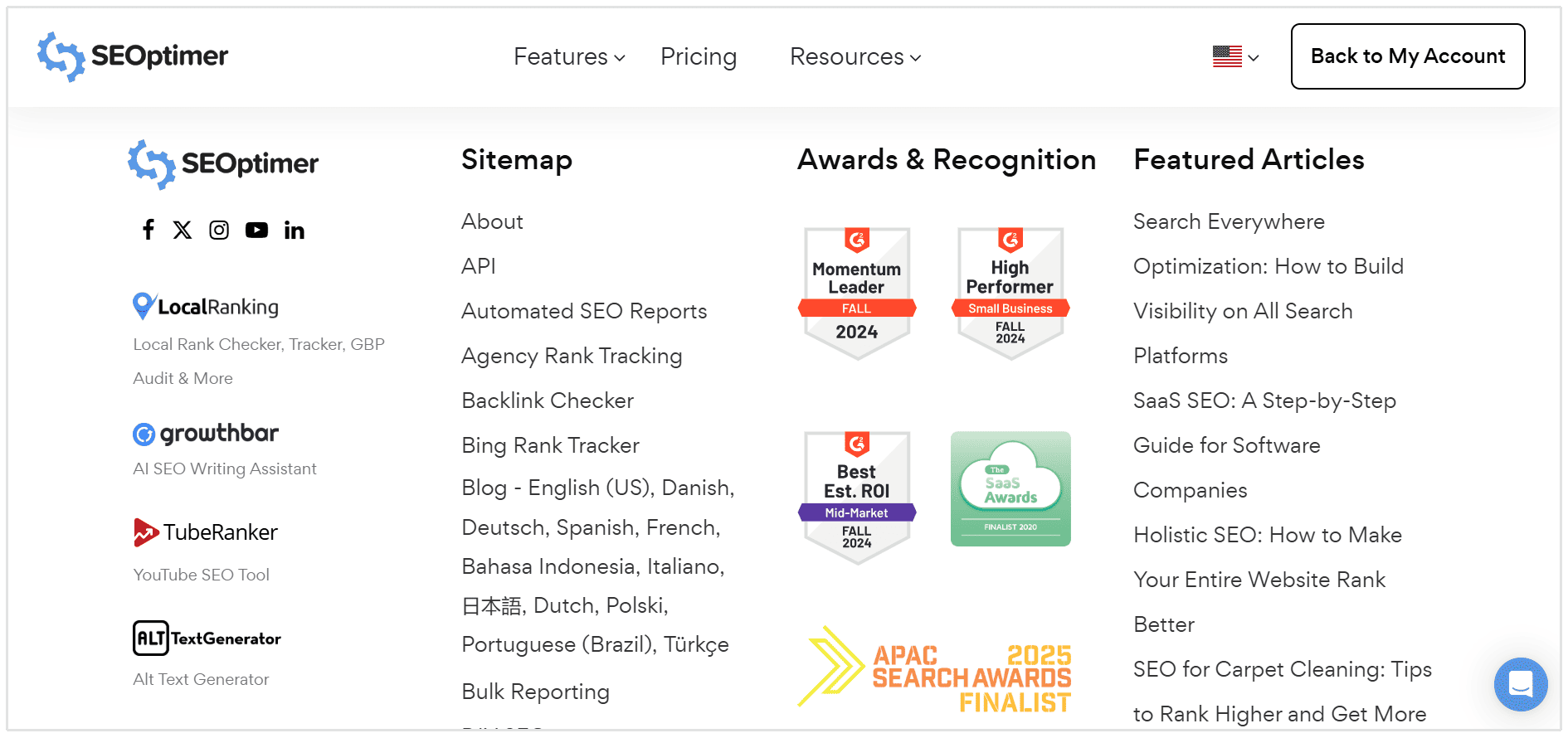 SEOptimer G2 badges i footer